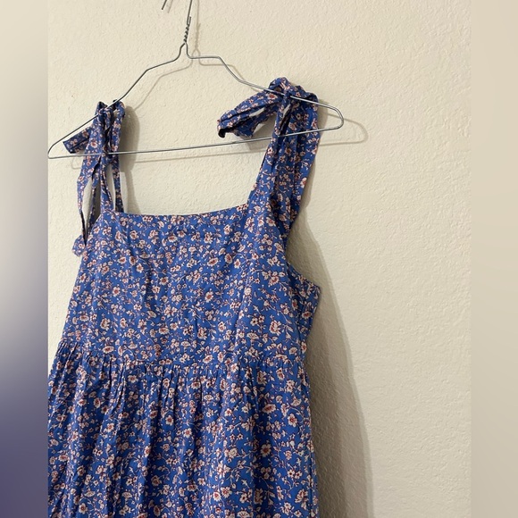 NWT Madewell Tie-Strap Tiered Midi Dress Summer Floral MultiColor Blue Sz Xs Red - Picture 5 of 14
